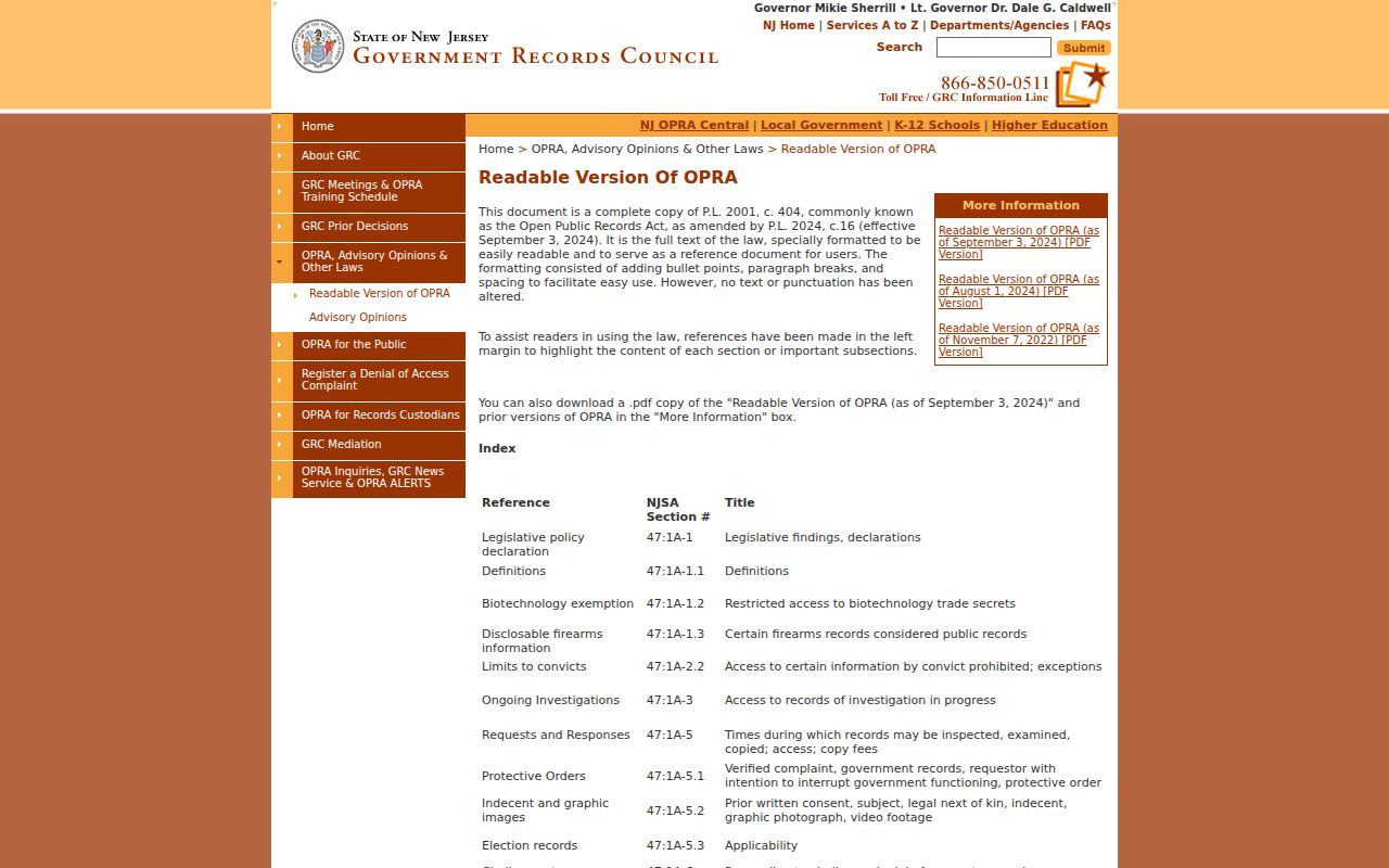 Jackson Township residents directory New Jersey OPRA public records law