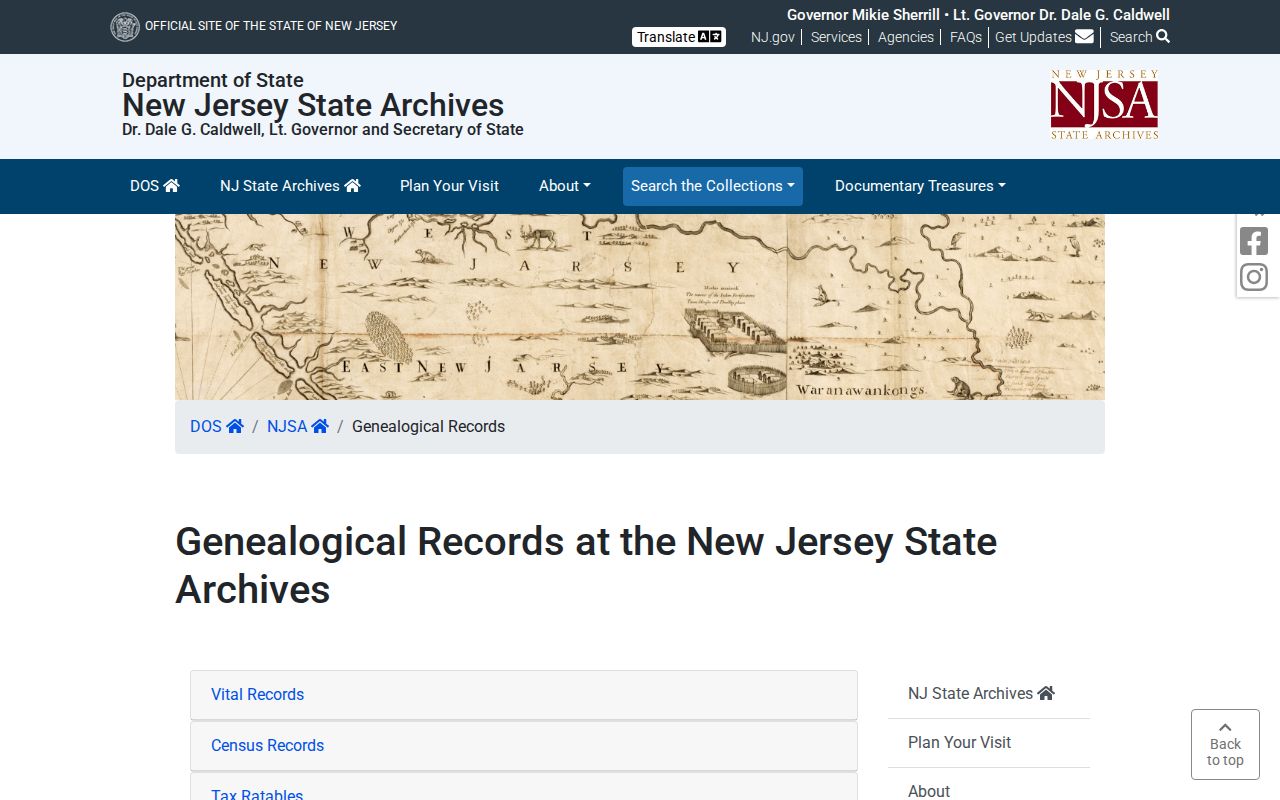 Jackson Township previous residents New Jersey State Archives genealogy collections