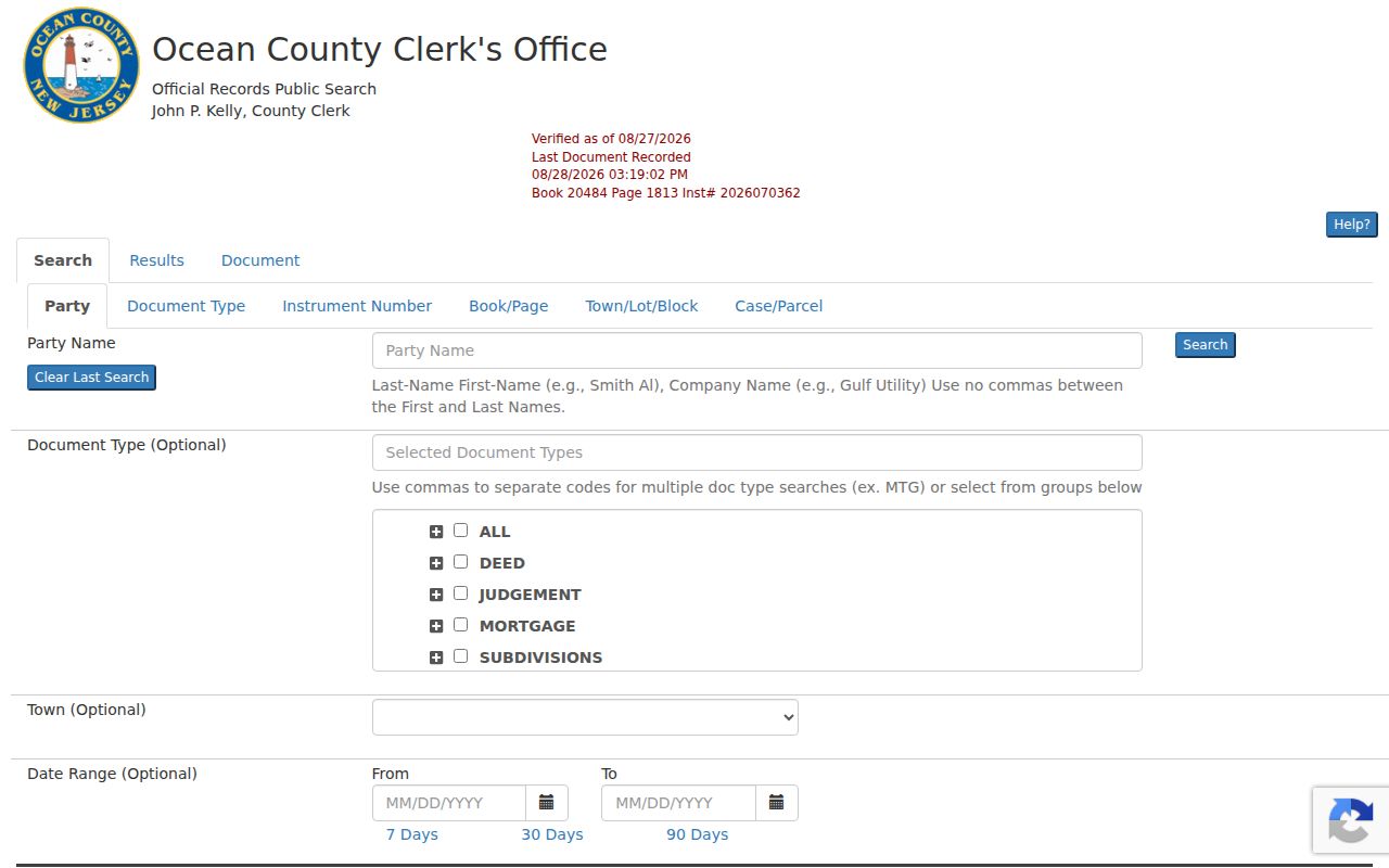 Jackson Township previous residents Ocean County grantor and grantee search
